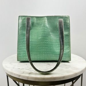 Donald J Pliner Crocodile Embossed Turquoise Shoulder Bag